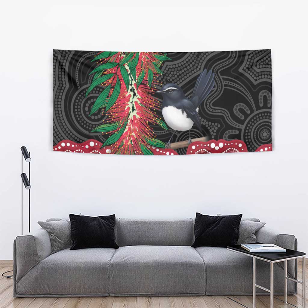 Willie wagtail Australia Tapestry Aussie Bottlebrushes Aboriginal Art - Aussie Hoodie