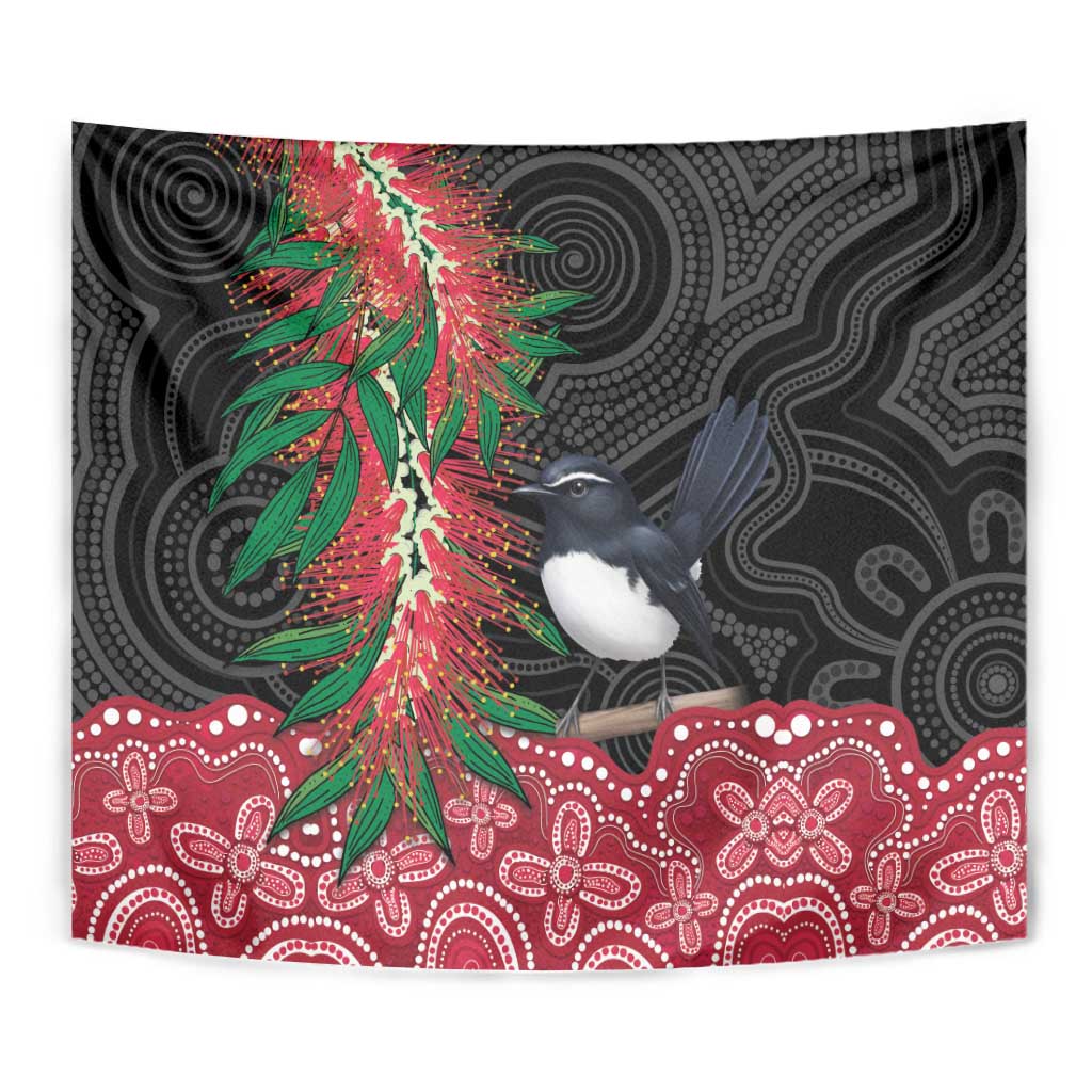 Willie wagtail Australia Tapestry Aussie Bottlebrushes Aboriginal Art - Aussie Hoodie