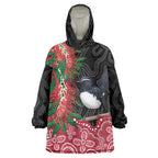 Willie wagtail Australia Wearable Blanket Hoodie Aussie Bottlebrushes Aboriginal Art - Aussie Hoodie