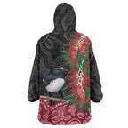Willie wagtail Australia Wearable Blanket Hoodie Aussie Bottlebrushes Aboriginal Art - Aussie Hoodie