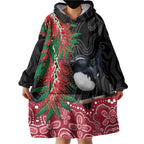 Willie wagtail Australia Wearable Blanket Hoodie Aussie Bottlebrushes Aboriginal Art - Aussie Hoodie