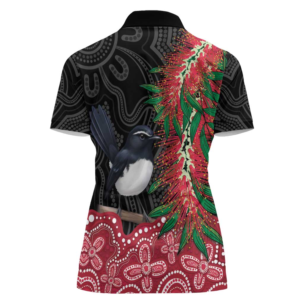 Willie wagtail Australia Women Polo Shirt Aussie Bottlebrushes Aboriginal Art - Aussie Hoodie