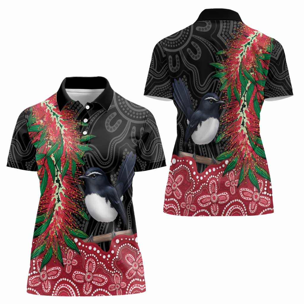 Willie wagtail Australia Women Polo Shirt Aussie Bottlebrushes Aboriginal Art - Aussie Hoodie