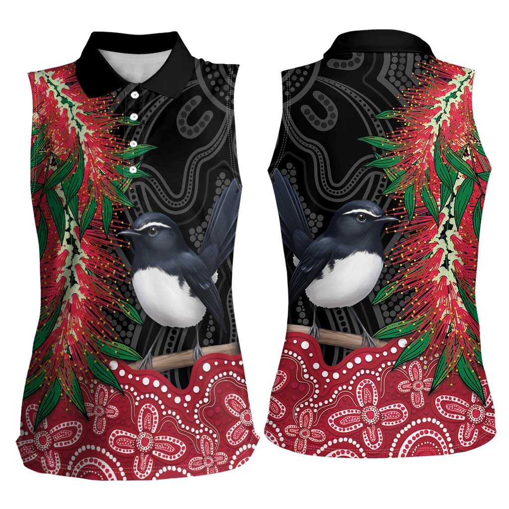 Willie wagtail Australia Women Sleeveless Polo Shirt Aussie Bottlebrushes Aboriginal Art - Aussie Hoodie