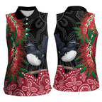 Willie wagtail Australia Women Sleeveless Polo Shirt Aussie Bottlebrushes Aboriginal Art - Aussie Hoodie