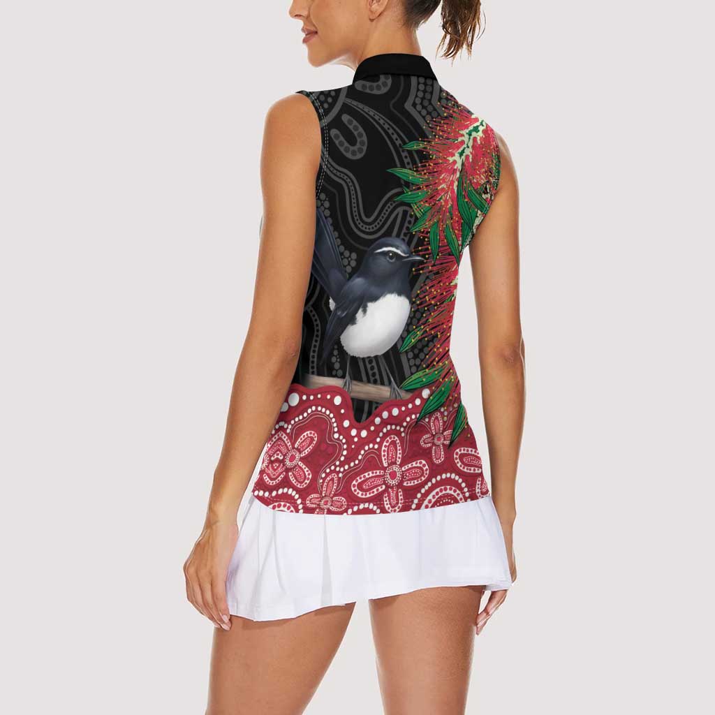 Willie wagtail Australia Women Sleeveless Polo Shirt Aussie Bottlebrushes Aboriginal Art - Aussie Hoodie