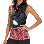 Willie wagtail Australia Women Sleeveless Polo Shirt Aussie Bottlebrushes Aboriginal Art - Aussie Hoodie