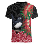 Willie wagtail Australia Women V-Neck T-Shirt Aussie Bottlebrushes Aboriginal Art - Aussie Hoodie