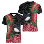 Willie wagtail Australia Women V-Neck T-Shirt Aussie Bottlebrushes Aboriginal Art - Aussie Hoodie