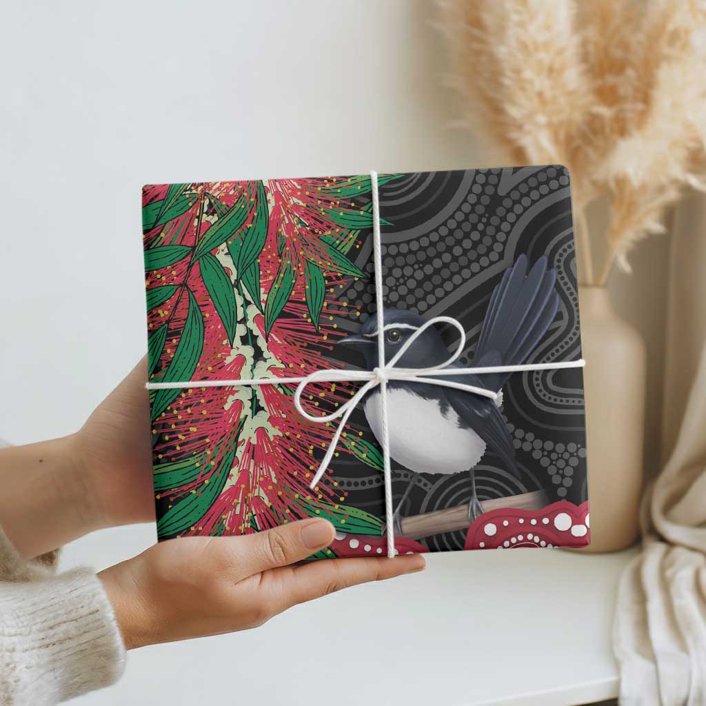 Willie wagtail Australia Wrapping Paper Aussie Bottlebrushes Aboriginal Art - Aussie Hoodie