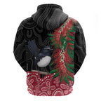 Willie wagtail Australia Zip Hoodie Aussie Bottlebrushes Aboriginal Art - Aussie Hoodie