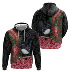 Willie wagtail Australia Zip Hoodie Aussie Bottlebrushes Aboriginal Art - Aussie Hoodie