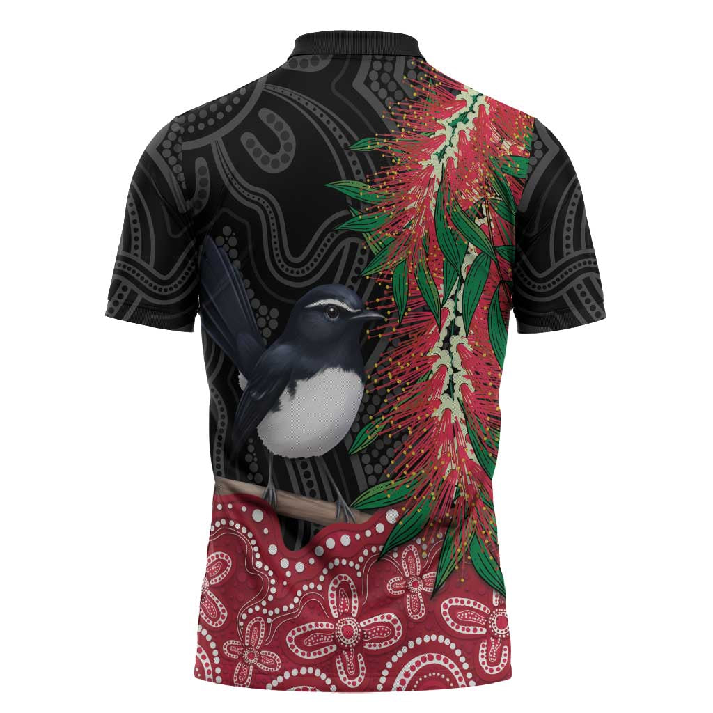 Willie wagtail Australia Zipper Polo Shirt Aussie Bottlebrushes Aboriginal Art - Aussie Hoodie