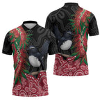 Willie wagtail Australia Zipper Polo Shirt Aussie Bottlebrushes Aboriginal Art - Aussie Hoodie