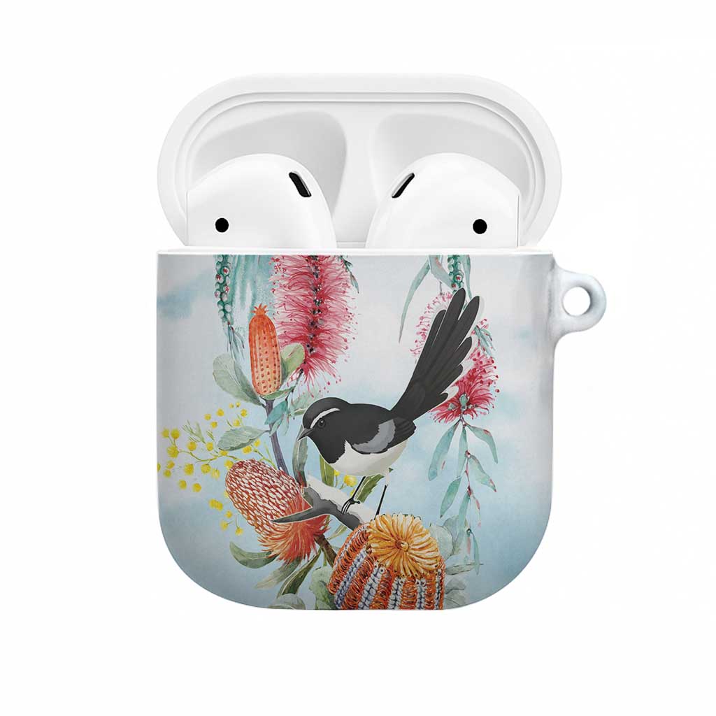 Willie wagtail Australia AirPods Case Banksia Bottlebrushes Watercolor Stylized - Aussie Hoodie