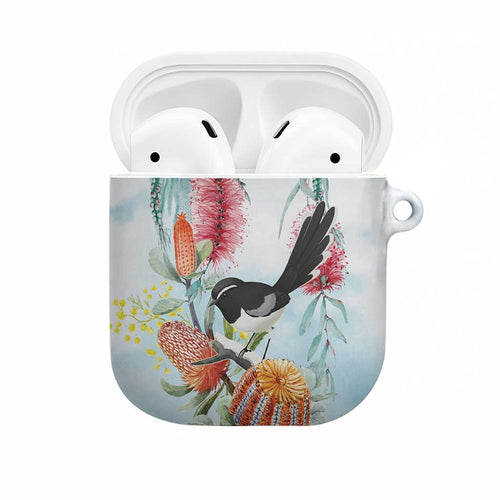 Willie wagtail Australia AirPods Case Banksia Bottlebrushes Watercolor Stylized - Aussie Hoodie
