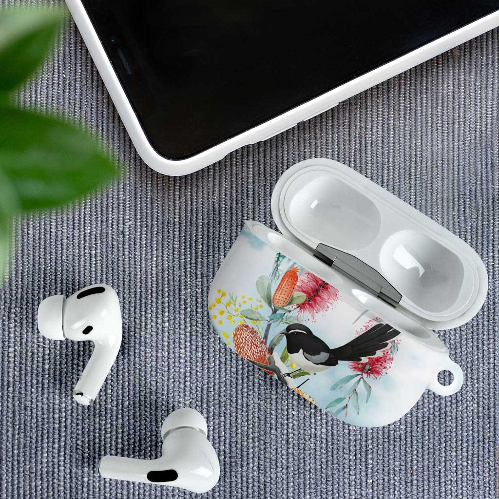 Willie wagtail Australia AirPods Case Banksia Bottlebrushes Watercolor Stylized - Aussie Hoodie