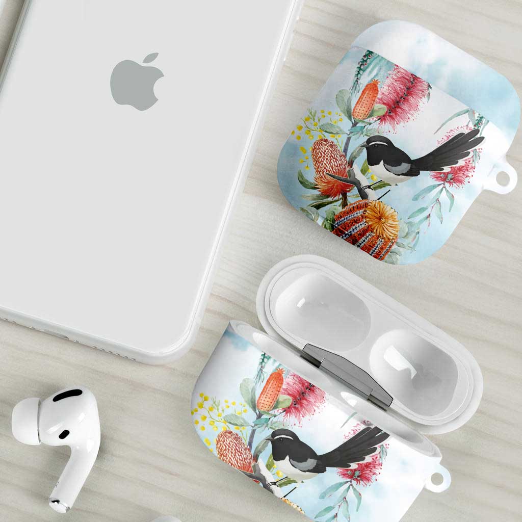 Willie wagtail Australia AirPods Case Banksia Bottlebrushes Watercolor Stylized - Aussie Hoodie