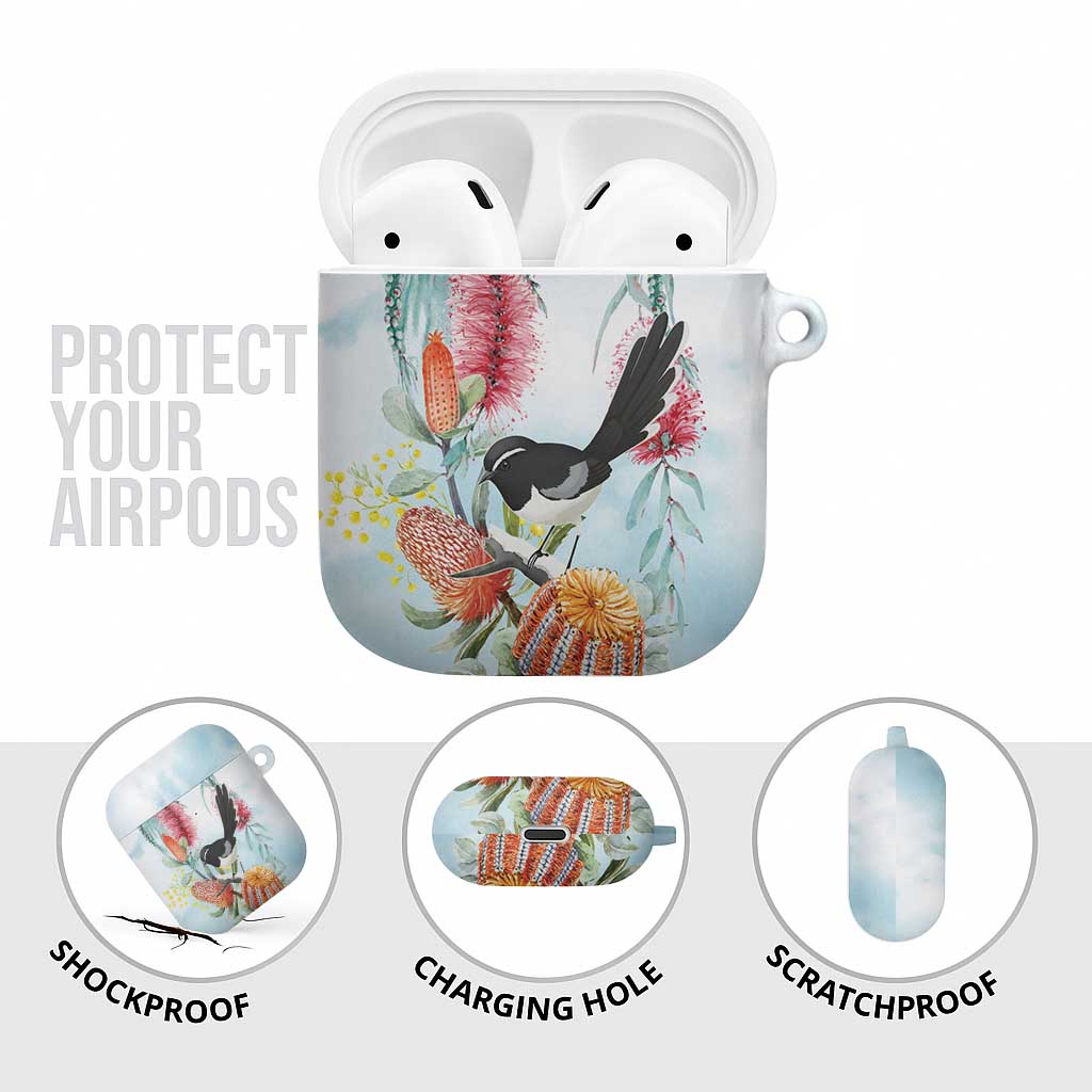 Willie wagtail Australia AirPods Case Banksia Bottlebrushes Watercolor Stylized - Aussie Hoodie