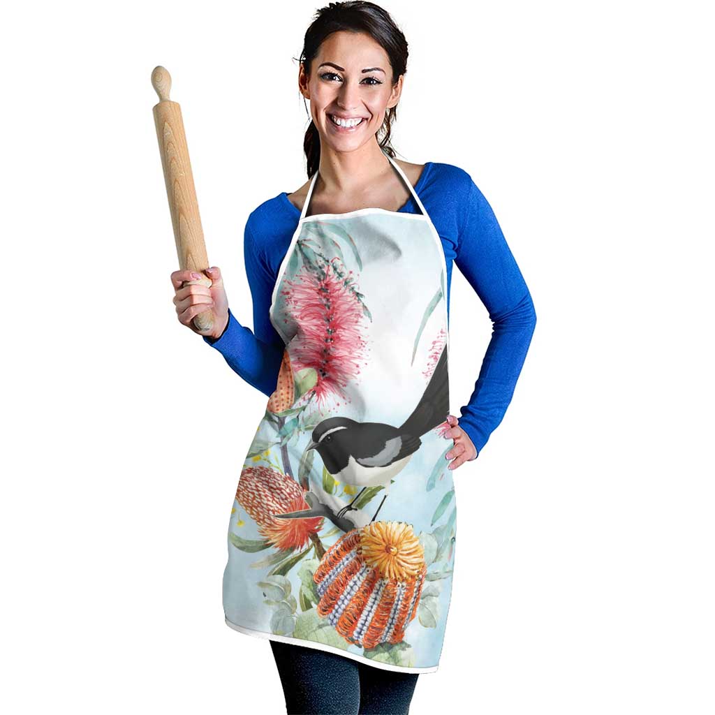 Willie wagtail Australia Apron Banksia Bottlebrushes Watercolor Stylized - Aussie Hoodie