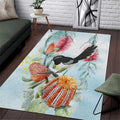 Willie wagtail Australia Area Rug Banksia Bottlebrushes Watercolor Stylized - Aussie Hoodie