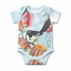 Willie wagtail Australia Baby Onesie Banksia Bottlebrushes Watercolor Stylized