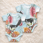 Willie wagtail Australia Baby Onesie Banksia Bottlebrushes Watercolor Stylized