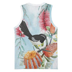 Willie wagtail Australia Basketball Jersey Banksia Bottlebrushes Watercolor Stylized - Aussie Hoodie