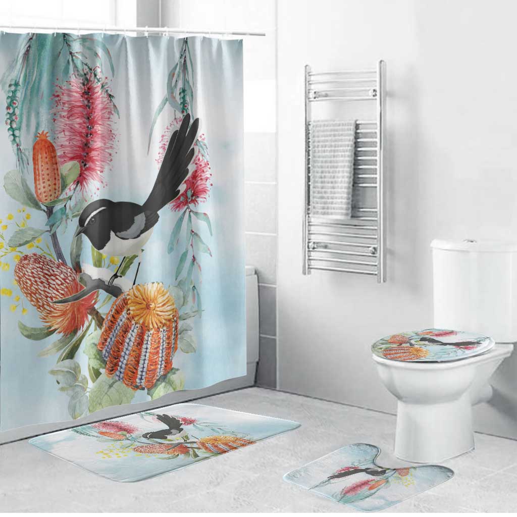 Willie wagtail Australia Bathroom Set Banksia Bottlebrushes Watercolor Stylized - Aussie Hoodie