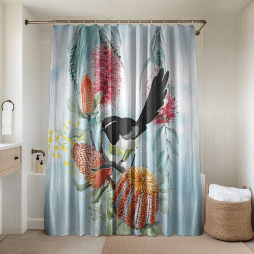 Willie wagtail Australia Bathroom Set Banksia Bottlebrushes Watercolor Stylized - Aussie Hoodie