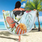 Willie wagtail Australia Beach Blanket Banksia Bottlebrushes Watercolor Stylized - Aussie Hoodie
