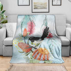Willie wagtail Australia Blanket Banksia Bottlebrushes Watercolor Stylized - Aussie Hoodie