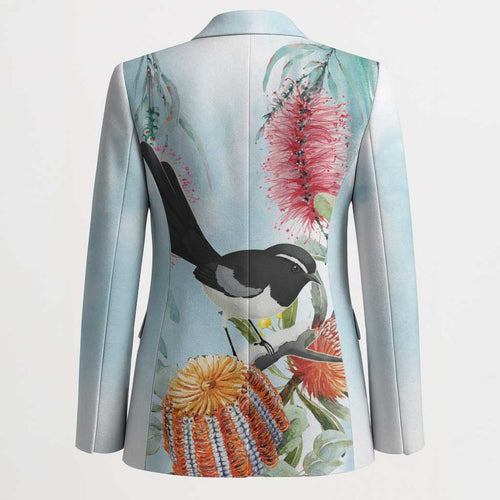 Willie wagtail Australia Blazer Banksia Bottlebrushes Watercolor Stylized - Aussie Hoodie