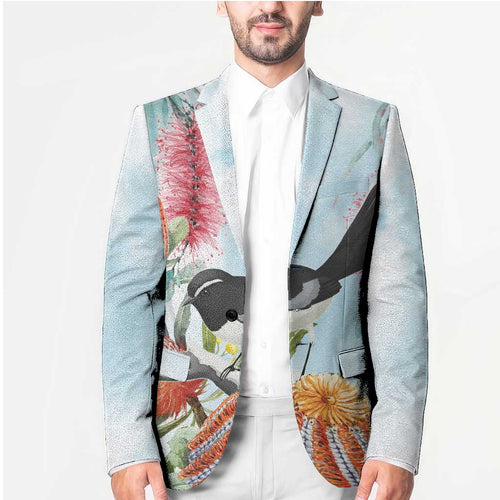 Willie wagtail Australia Blazer Banksia Bottlebrushes Watercolor Stylized - Aussie Hoodie