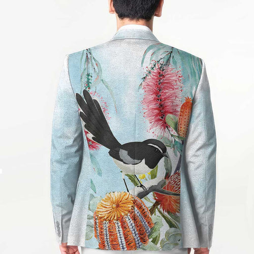 Willie wagtail Australia Blazer Banksia Bottlebrushes Watercolor Stylized - Aussie Hoodie