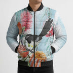 Willie wagtail Australia Bomber Puffer Jacket Banksia Bottlebrushes Watercolor Stylized - Aussie Hoodie