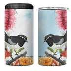 Willie wagtail Australia 4 in 1 Can Cooler Tumbler Banksia Bottlebrushes Watercolor Stylized - Aussie Hoodie