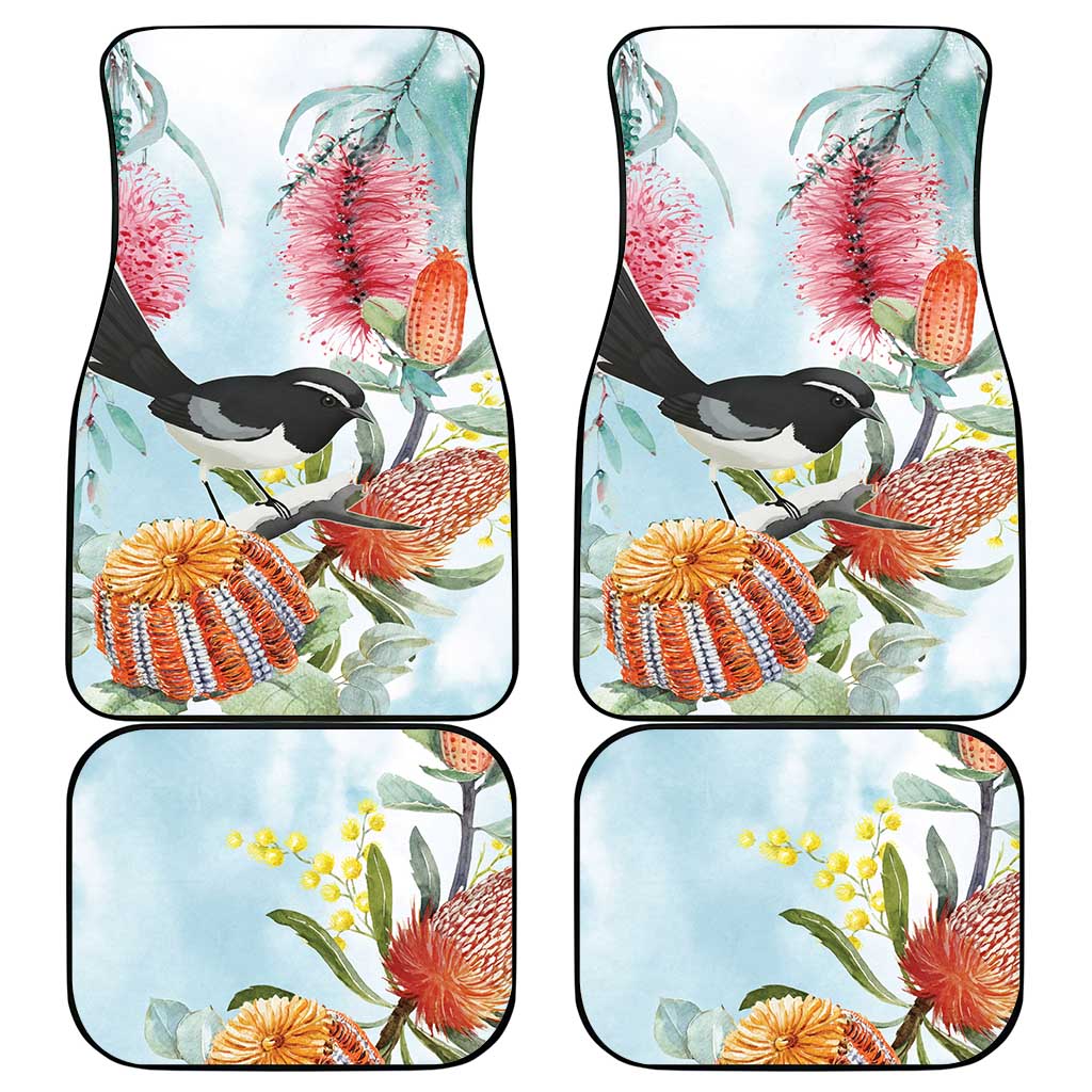 Willie wagtail Australia Car Mats Banksia Bottlebrushes Watercolor Stylized - Aussie Hoodie