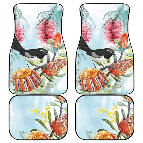 Willie wagtail Australia Car Mats Banksia Bottlebrushes Watercolor Stylized - Aussie Hoodie