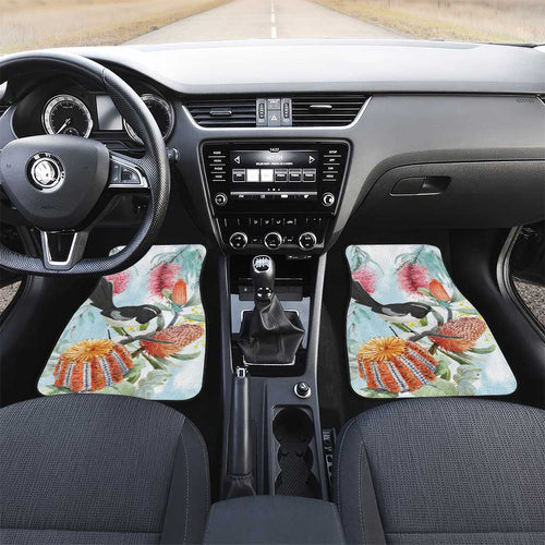 Willie wagtail Australia Car Mats Banksia Bottlebrushes Watercolor Stylized - Aussie Hoodie