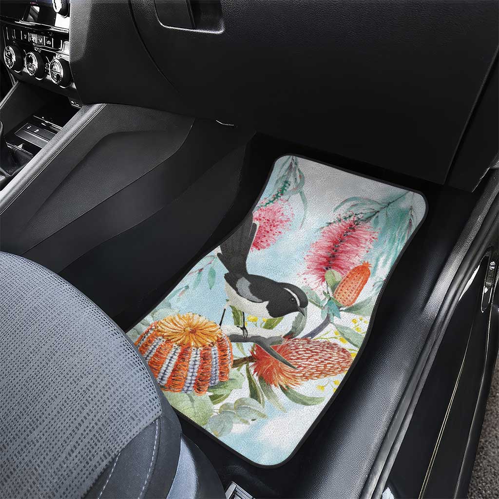 Willie wagtail Australia Car Mats Banksia Bottlebrushes Watercolor Stylized - Aussie Hoodie