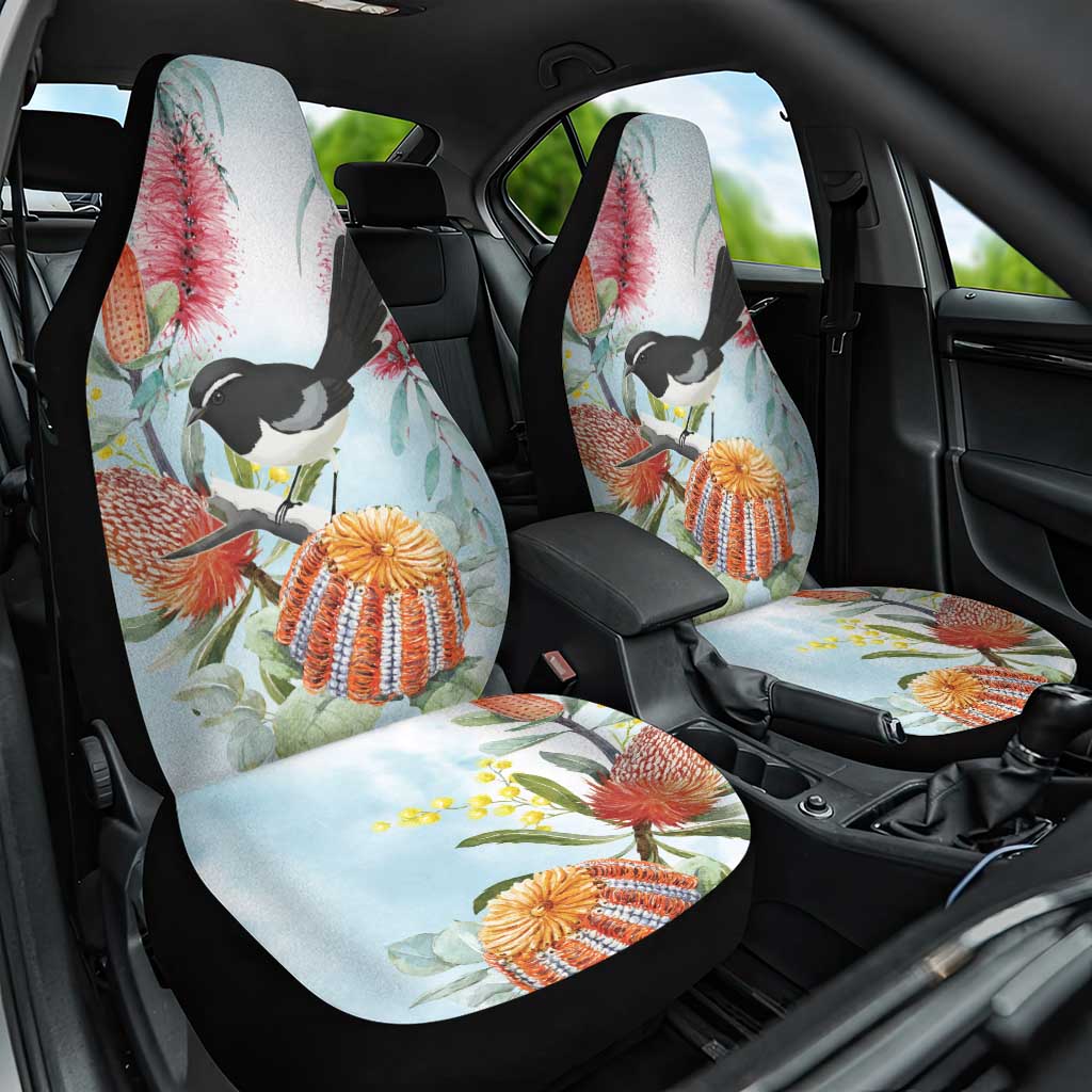 Willie wagtail Australia Car Seat Cover Banksia Bottlebrushes Watercolor Stylized - Aussie Hoodie