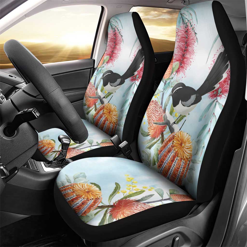 Willie wagtail Australia Car Seat Cover Banksia Bottlebrushes Watercolor Stylized - Aussie Hoodie