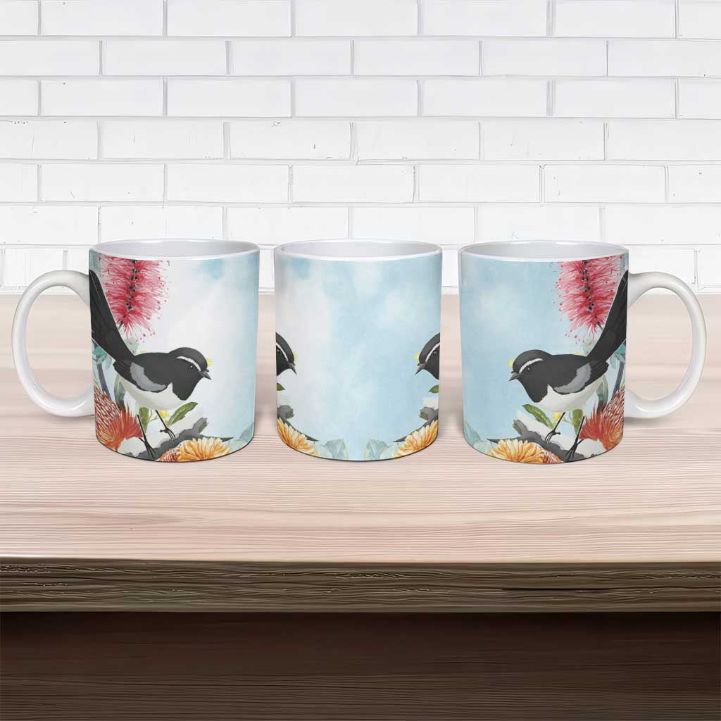 Willie wagtail Australia Ceramic Mug Banksia Bottlebrushes Watercolor Stylized - Aussie Hoodie