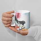 Willie wagtail Australia Ceramic Mug Banksia Bottlebrushes Watercolor Stylized - Aussie Hoodie