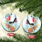 Willie wagtail Australia Ceramic Ornament Banksia Bottlebrushes Watercolor Stylized - Aussie Hoodie