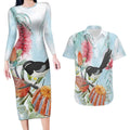 Willie wagtail Australia Couples Matching Long Sleeve Bodycon Dress and Hawaiian Shirt Banksia Bottlebrushes Watercolor Stylized - Aussie Hoodie