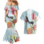 Willie wagtail Australia Couples Matching Mermaid Dress and Hawaiian Shirt Banksia Bottlebrushes Watercolor Stylized - Aussie Hoodie