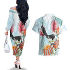 Willie wagtail Australia Couples Matching Off The Shoulder Long Sleeve Dress and Hawaiian Shirt Banksia Bottlebrushes Watercolor Stylized - Aussie Hoodie