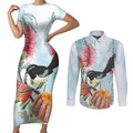Willie wagtail Australia Couples Matching Short Sleeve Bodycon Dress and Long Sleeve Button Shirt Banksia Bottlebrushes Watercolor Stylized - Aussie Hoodie